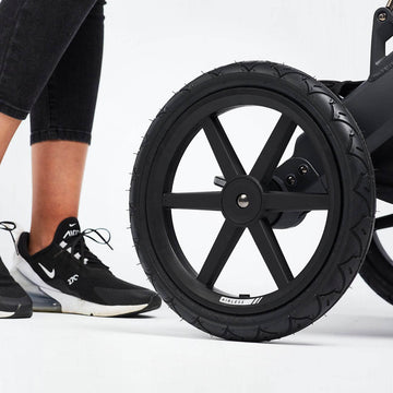 Close up of the Roam Stroller airless tires